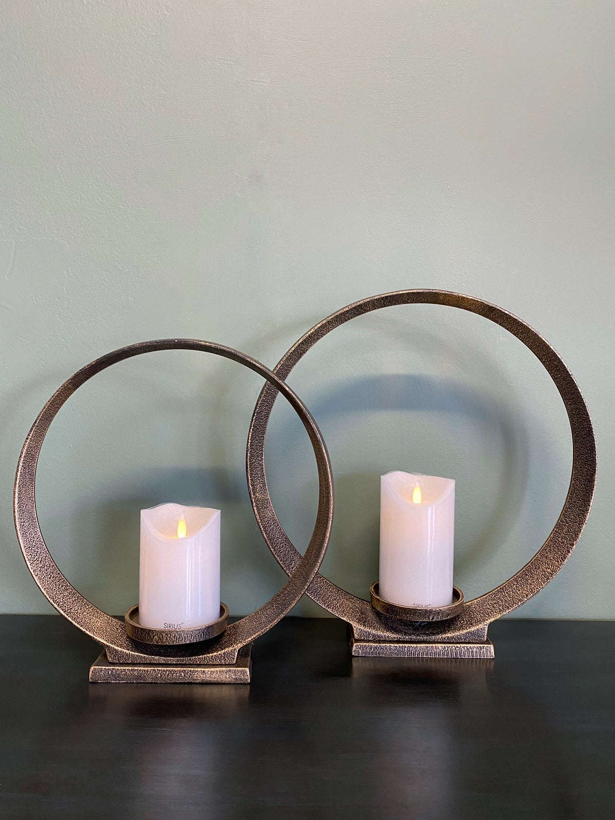 METAL RING CANDLE HOLDERS - SET OF 2