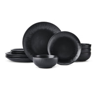 MIKASA JARDIN MIDNIGHT 12 PIECE STONEWARE DINNER SET - BLACK