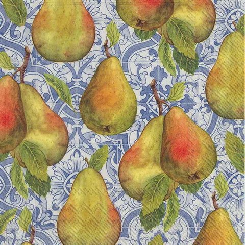 LUNCHEON PEARS BLUE NAPKINS