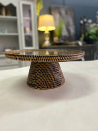 RATTAN STAND WITH GLASS PLATE