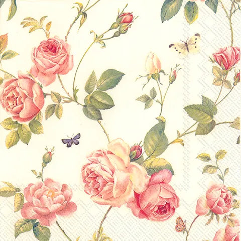 LUNCHEON RAMBLING ROSE CREAM NAPKINS