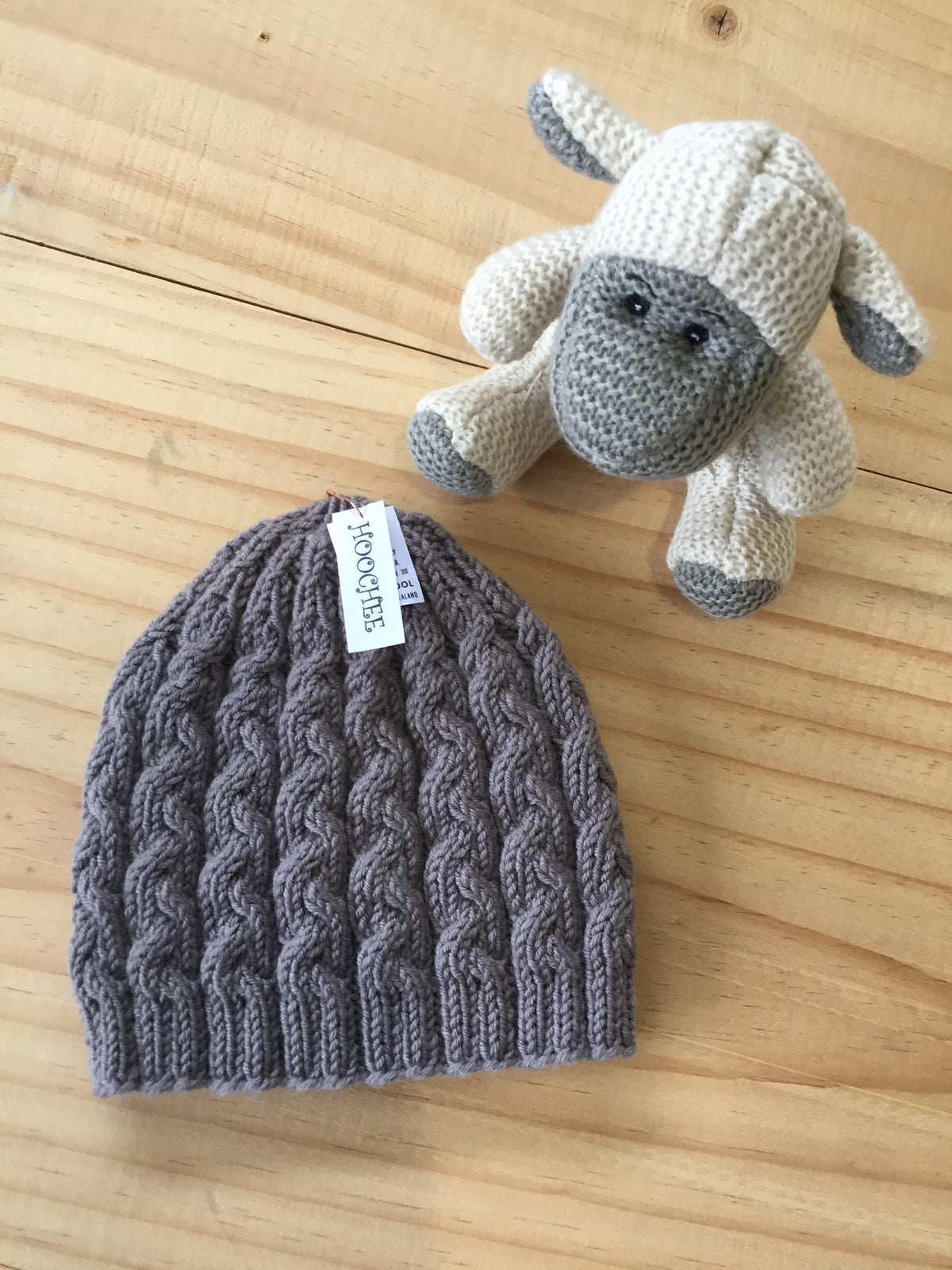 TAUPE CABLED BEANIE - 0-3 MONTHS
