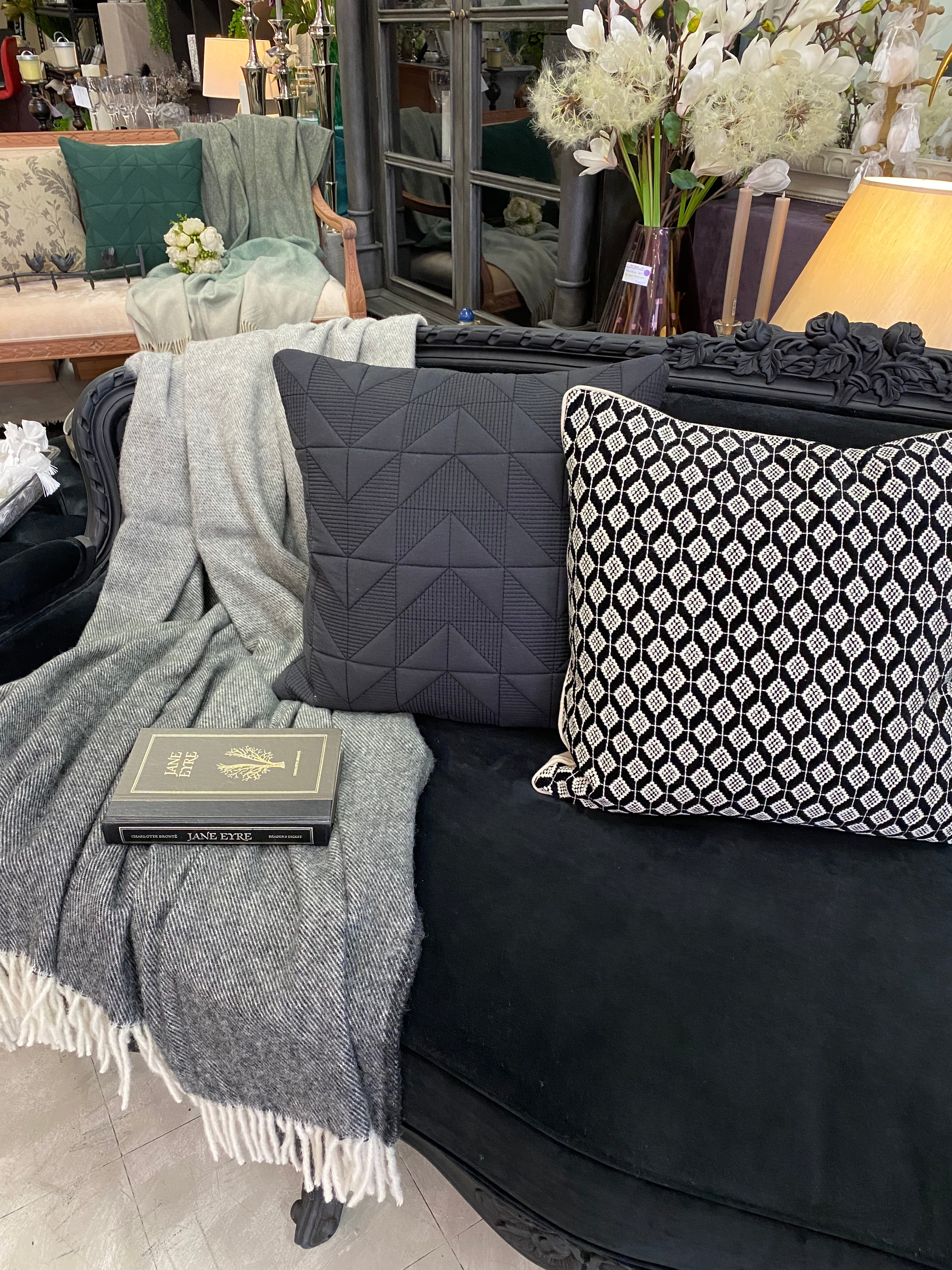 Grey throws and outlet cushions