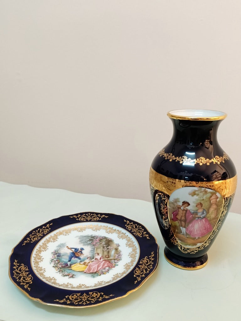 Limoges Hand Painted Vase & Plate